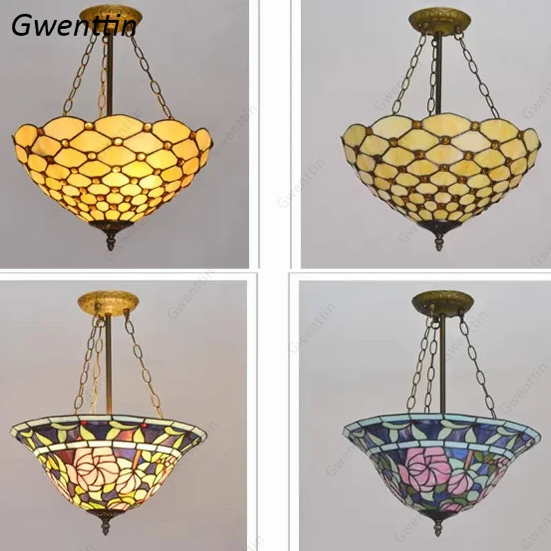 Afralia™ Stained Glass Tiffany Chandelier Pendant Light for Mediterranean Home Decor