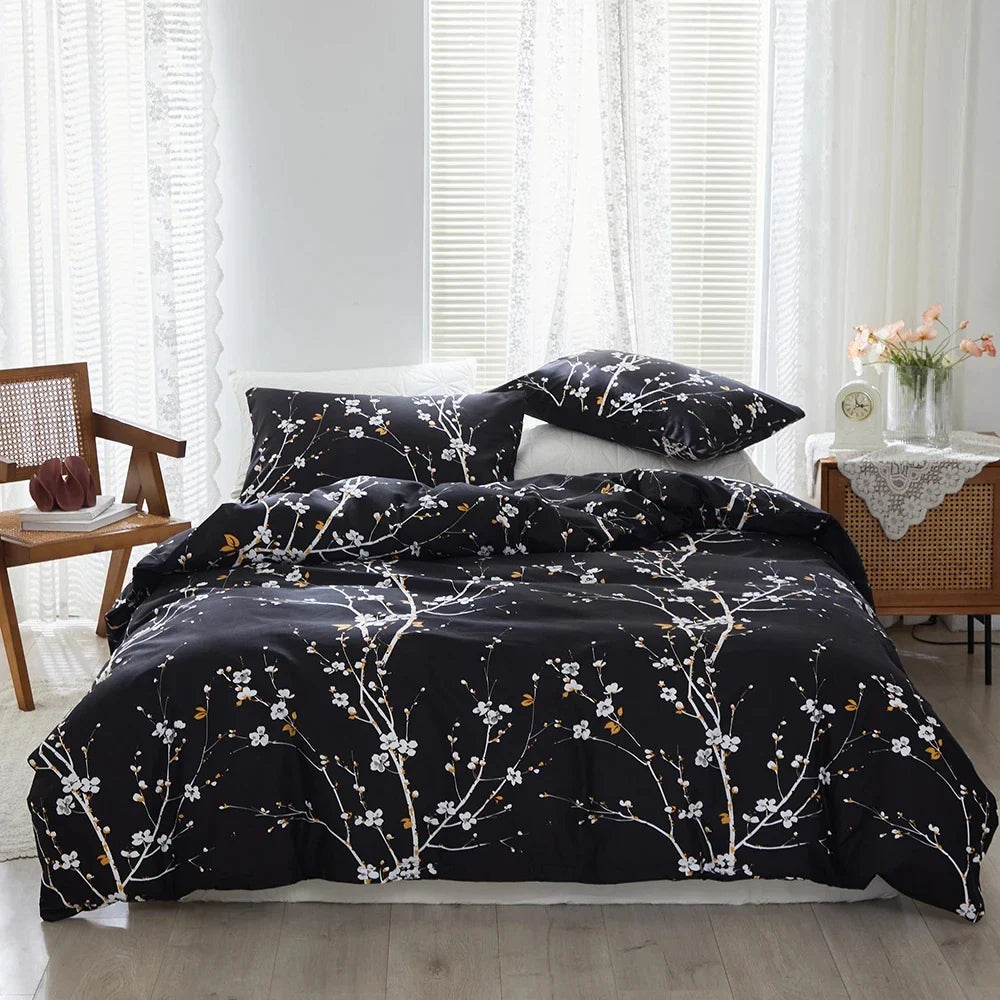 Afralia™ Plum Blossom Double Duvet Cover Set Queen Size Soft Skin Friendly