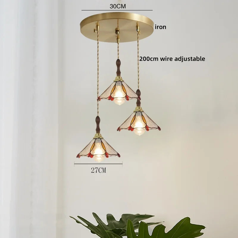 Afralia™ Pink Glass LED Pendant Lights Copper Modern Hanging Lamp Home Decor