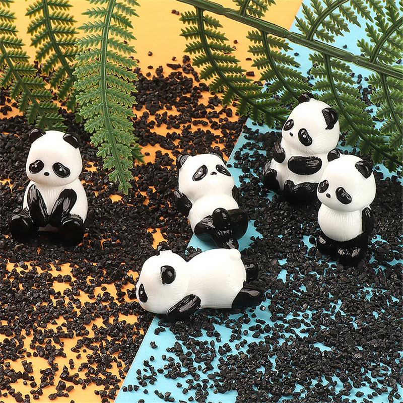 Afralia™ Panda Micro Landscape Figurines Set - Miniature Chinese Doll Ornaments for Flowerpot