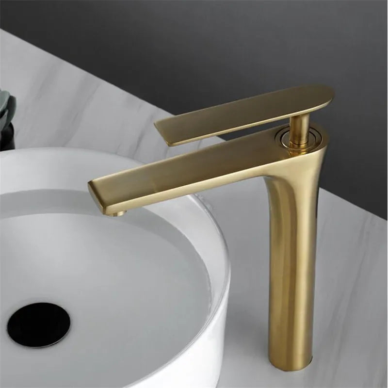 Afralia™ Brushed Gold Brass Basin Faucet Cold Hot Water Mixer Sink Tap Black/Chrome