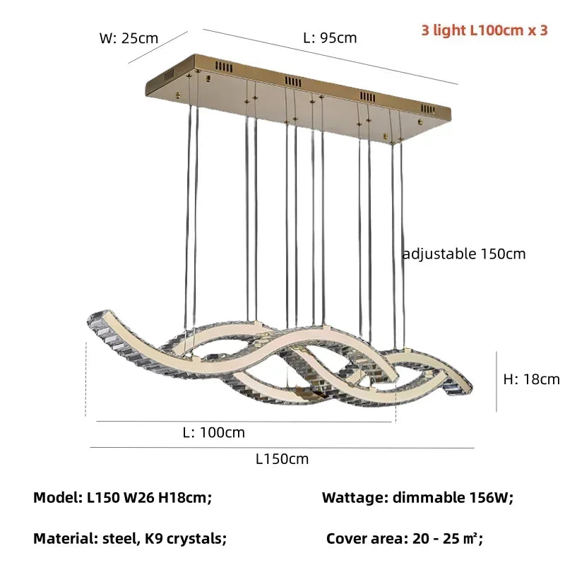 Afralia™ Crystal Pendant Chandelier, Remote Control Dimmable Hang Lamp, Luxury Steel Fixture