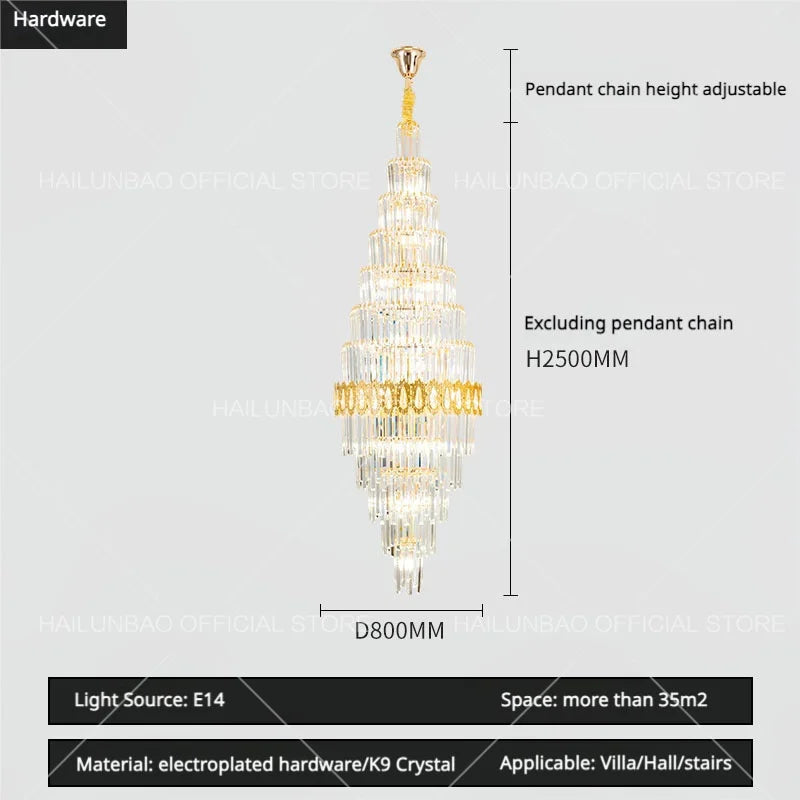 Afralia™ Hollow Spiral Staircase Chandelier | Modern Long Crystal Light for Villa Livingroom