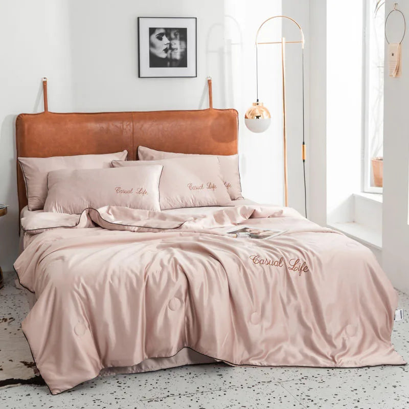 Afralia™ Embroidered Satin Rayon Queen Quilt - Luxe Summer/Autumn Comforter