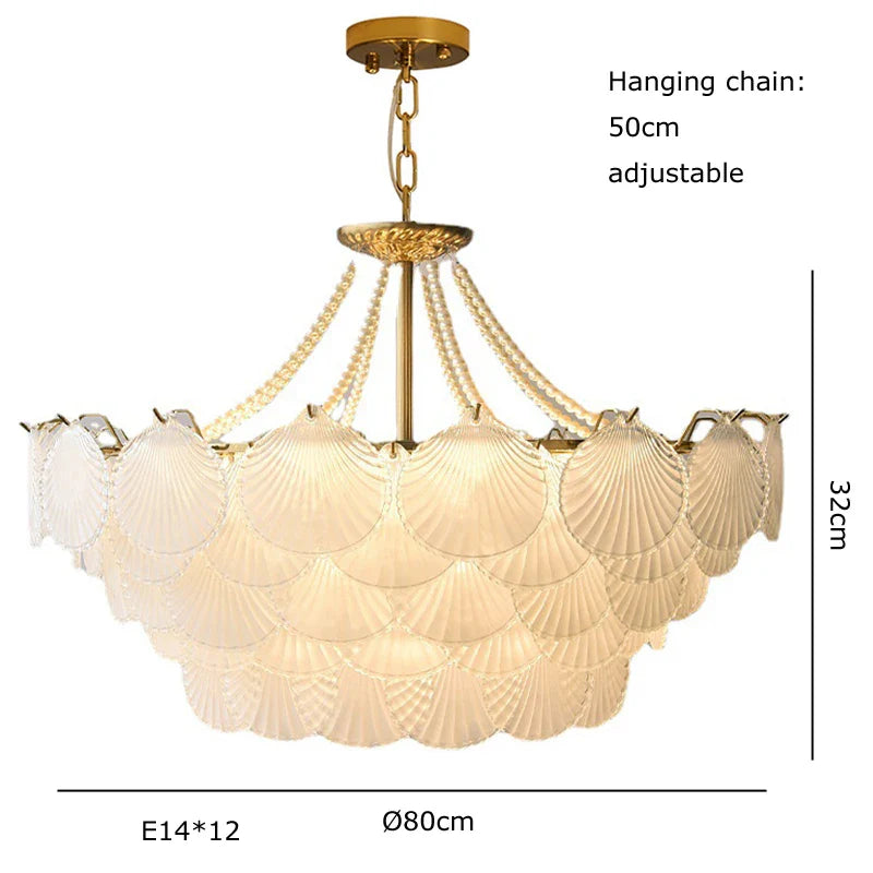 Afralia™ Shell Glass Gold Lustre LED Chandelier - Luxury Hanging Lamp
