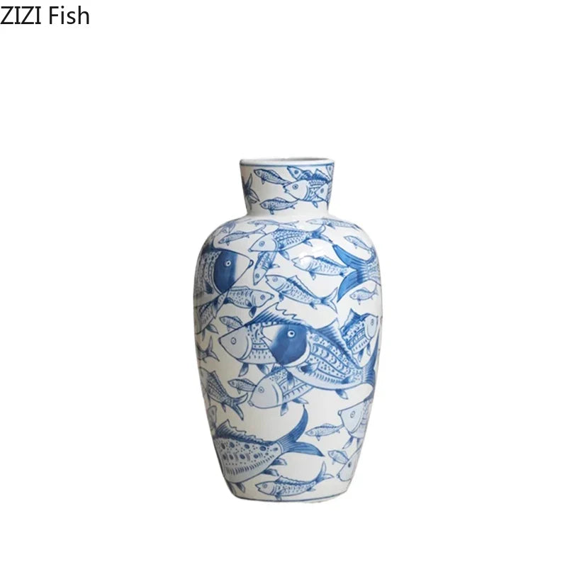 Afralia™ Porcelain Fish Vase - Ceramic Table Decoration for Home Floral Arrangements