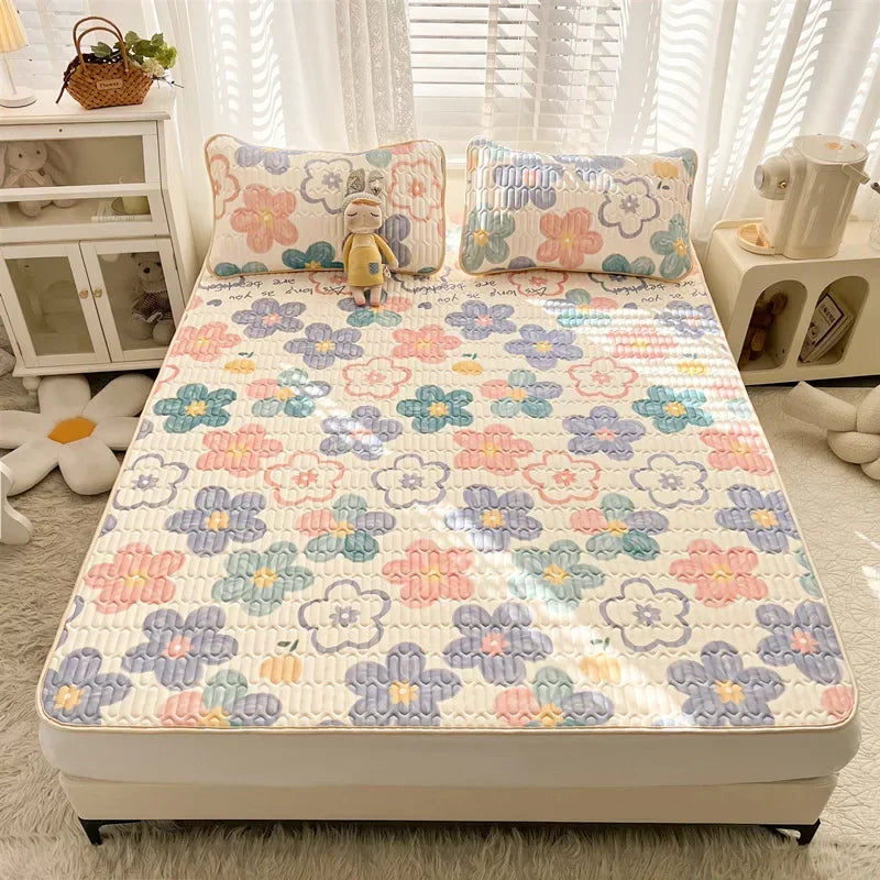 Afralia™ Cartoon Print Silky Mattress Set: 4-Layer Quilted Breathable Cushion