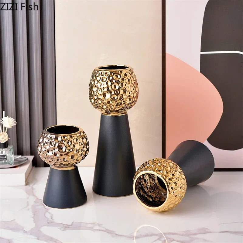 Afralia™ Gold Hammer Pattern Ceramic Vase: Creative Plant Pot for Table Decoration and Floral Arrangement
