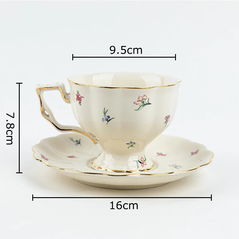 Afralia™ Floral Ceramic Cup & Saucer Set, Elegant Tea & Coffee Mug for Dining Table