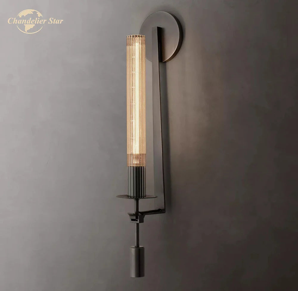 Afralia™ Modern Retro LED Sconce Wall Lamp Black Clear Glass Brass Chrome