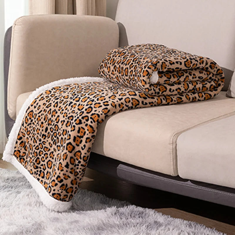 Afralia™ Double Layer Leopard Print Coral Fleece Blanket - 150X200Cm Office Bedspread
