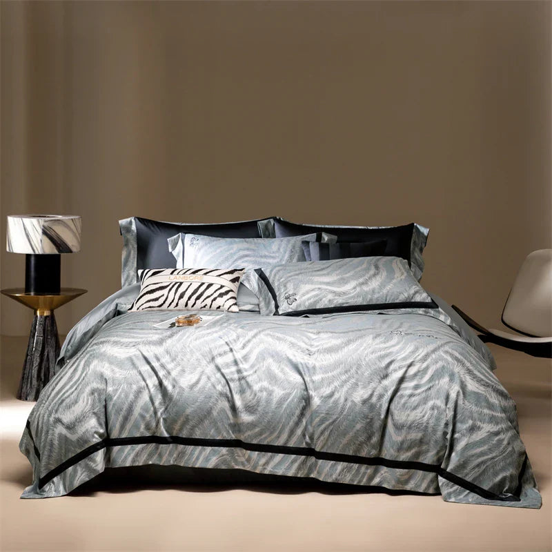 Afralia™ Vintage Luxury Jacquard Egyptian Cotton Bedding Set with Duvet, Sheet and Pillowcase