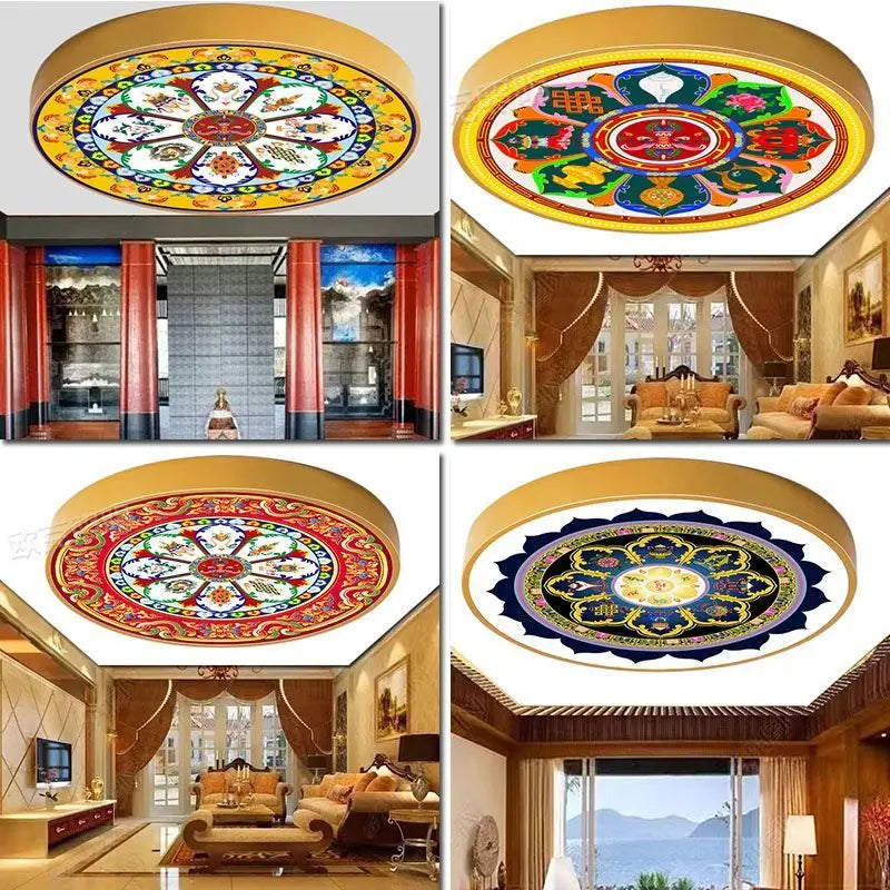 Afralia™ LED Eight Treasure Pattern Lotus Wood Grain Ceiling Light