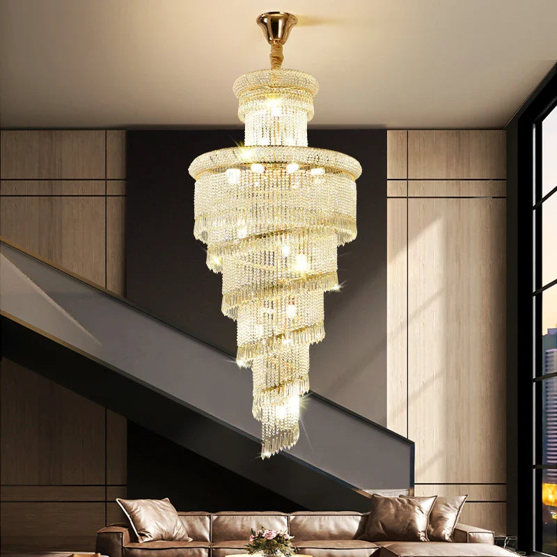 Afralia™ Crystal Spiral Staircase Chandelier for High-end Sales Office Hall Lighting