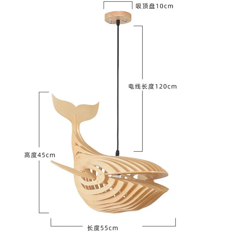 Afralia™ Wooden Whale Pendant Light for Kids Room and Kitchen Decor