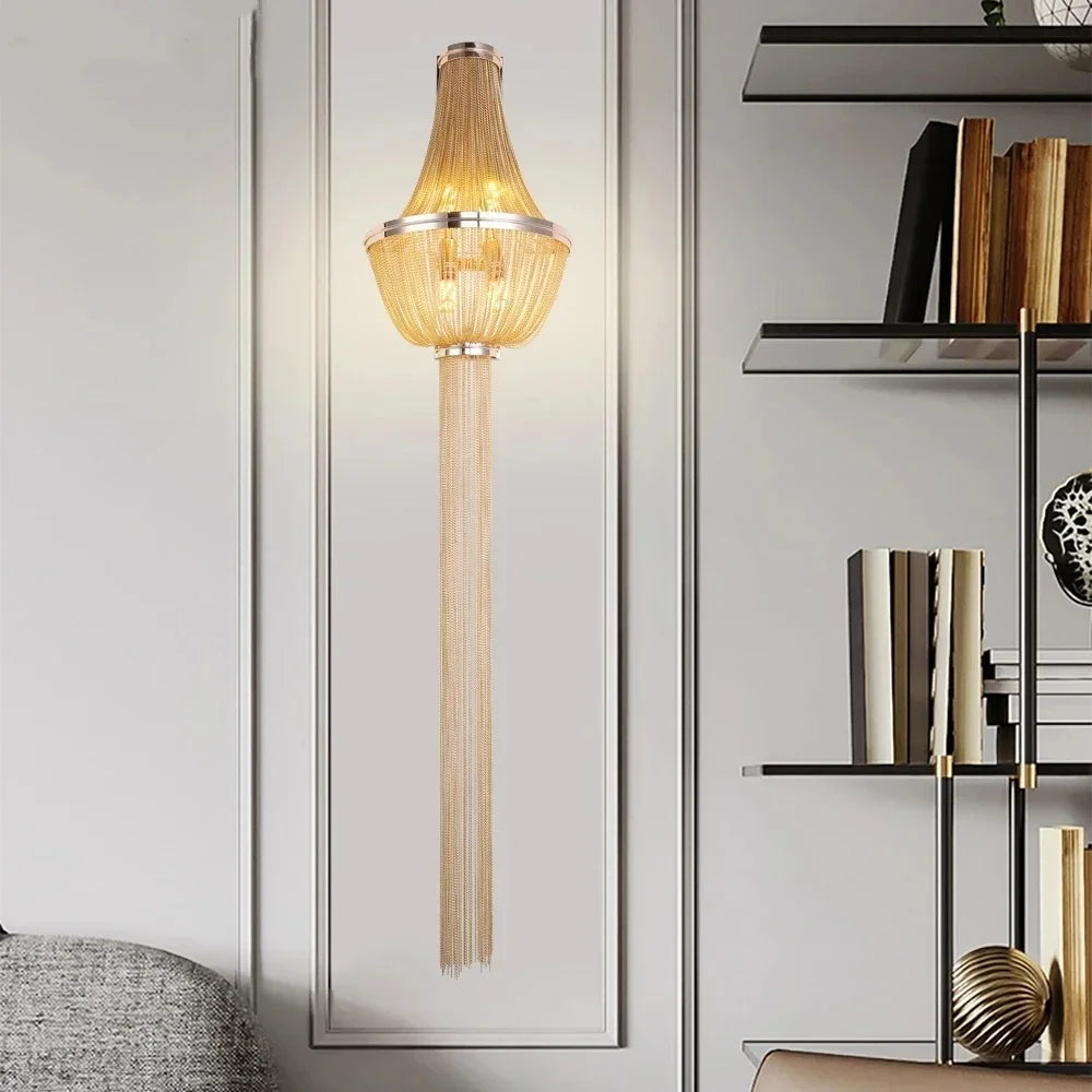 Afralia™ Aluminum Chain Sconce for Aisle & Bedroom LED Wall Lamp – Gold/Silver