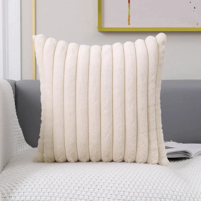 Afralia™ Flocking Stripe Faux Fur Cushion Cover - Soft Home Decor Pillow Cover