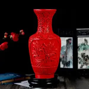 Afralia™ 10-inch Red Lacquerware Flower Auspicious Vase