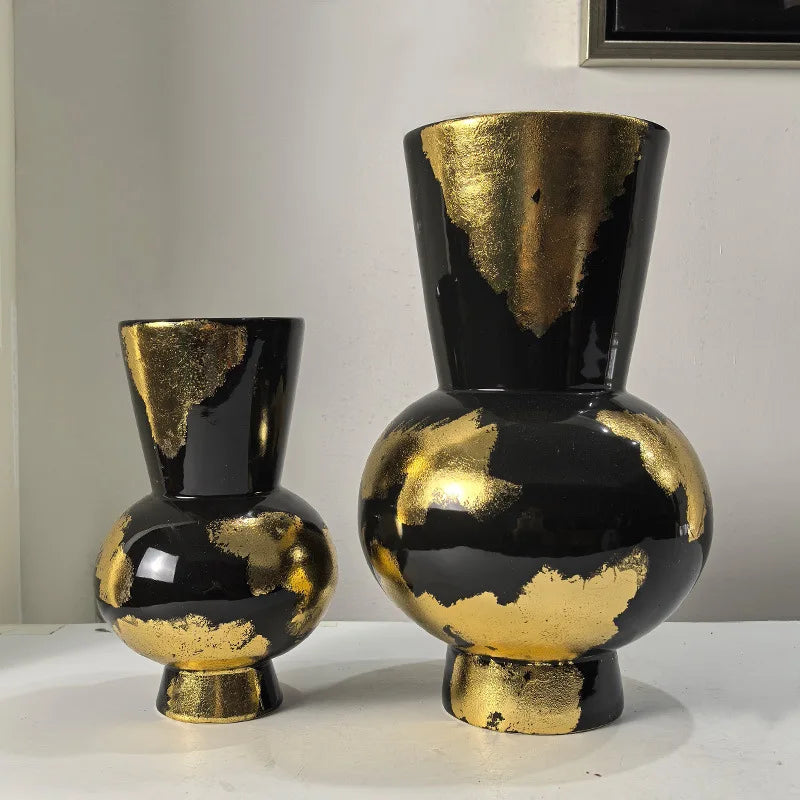 "Afralia™ Gold Foil Pattern Ceramic Vase - Handcrafted Flowerpot Terrarium Home Decor"
