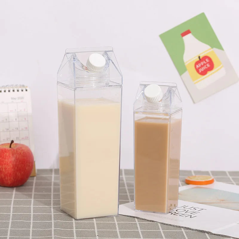 Afralia™ Clear Milk Carton Water Bottle & Drinking Cup, Portable Plastic Juice Tea Storage