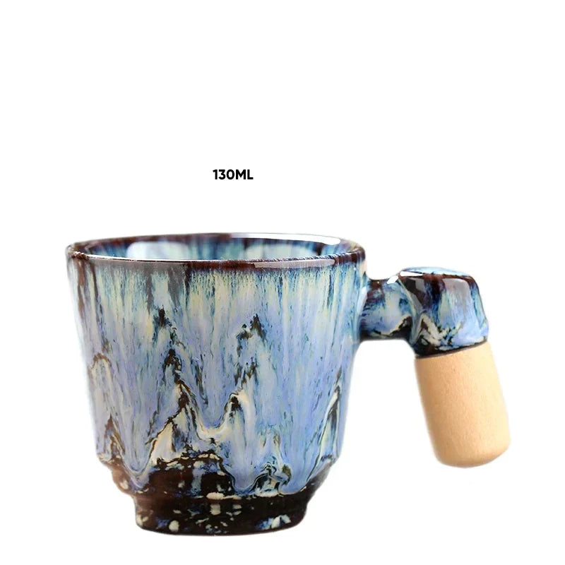 Afralia™ Ceramic Latte Mug with Wooden Handle for Coffee and Tea Menstruum