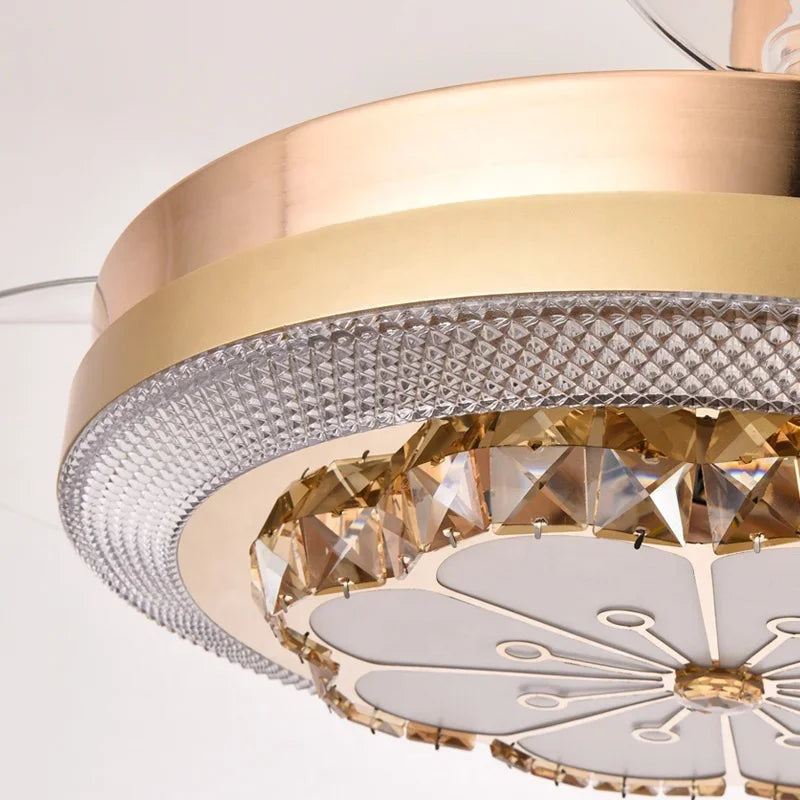 Afralia™ Crystal Invisible Fan Lamp 42-Inch European Living Room Ceiling Fan Chandelier