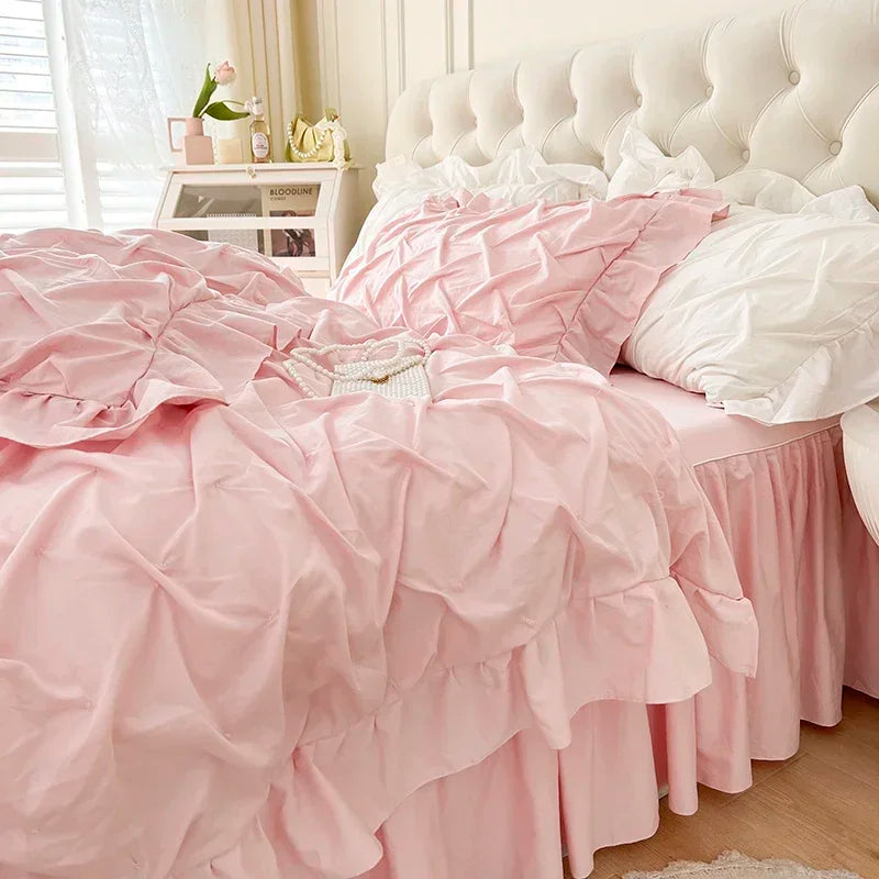 Afralia™ Princess Cotton Bedding Set - King Queen Twin Double Size Duvet Cover Sets