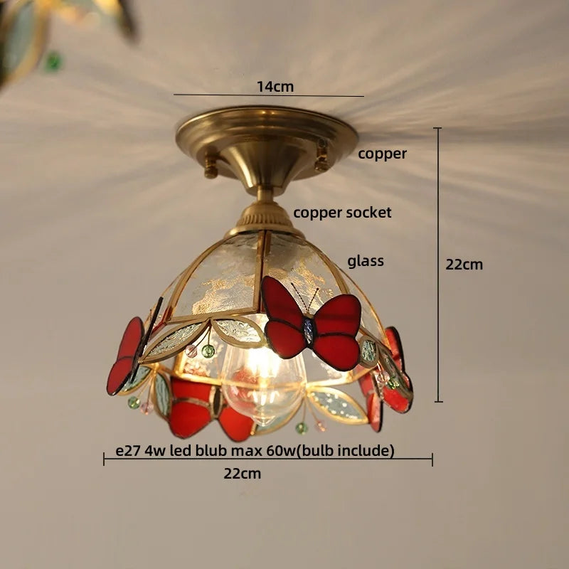 Afralia™ Handcrafted Glass Copper Canopy Ceiling Light Tiffany Style Glass Vintage Loft