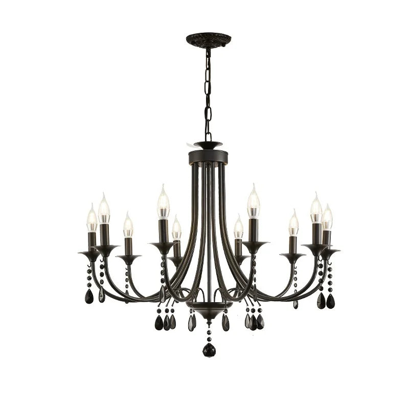 Afralia™ Black Metal Crystal Chandelier: Artistic LED Lighting for Home Decor