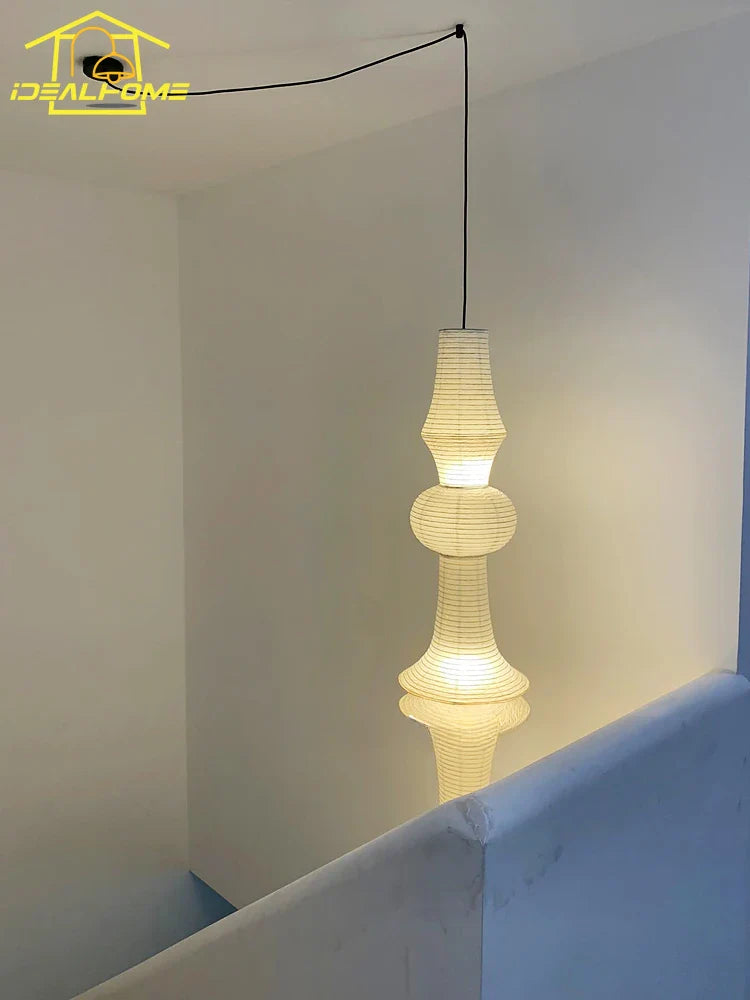 Afralia™ Wabi-sabi Rice Paper Pendant Lights LED E27 Home Decor Staircase Villa Study