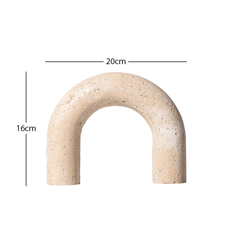 Afralia™ Archway Shape Travertine Sculpture Figurine Statue for Home Decor