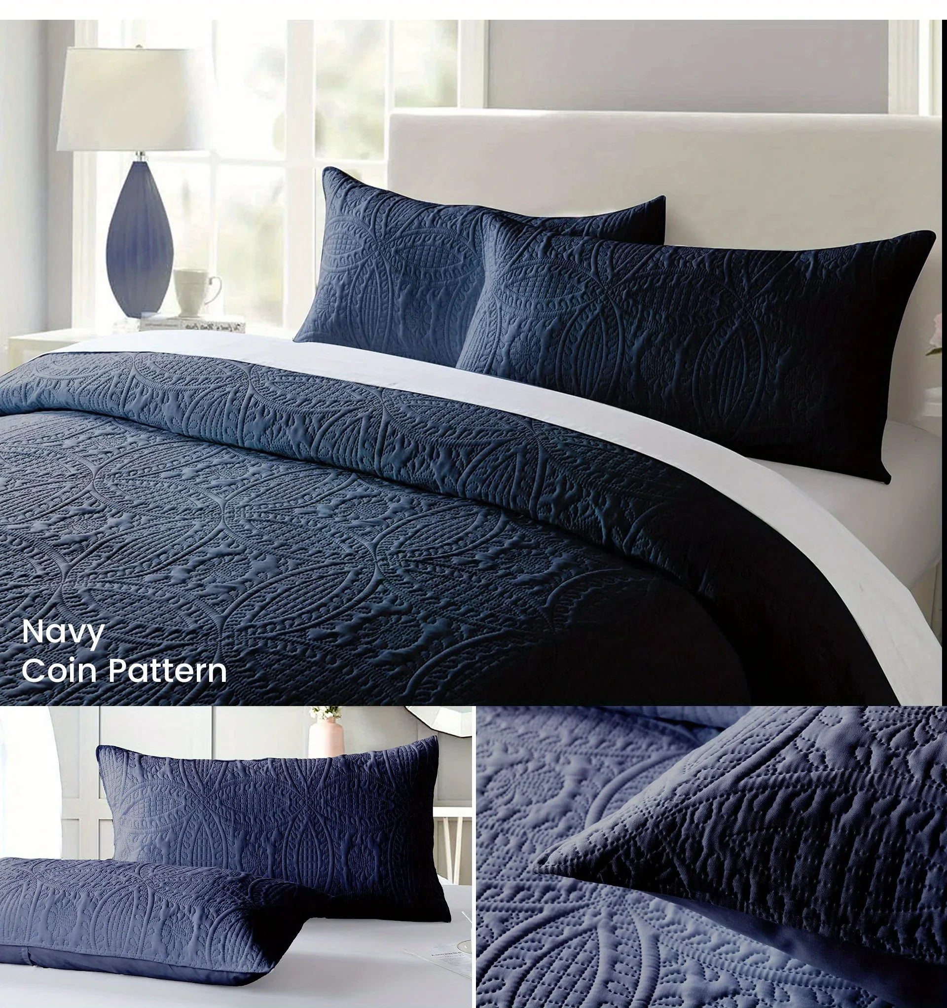 Afralia™ Coin Pattern Quilt Bedding Set with Pillow Shams