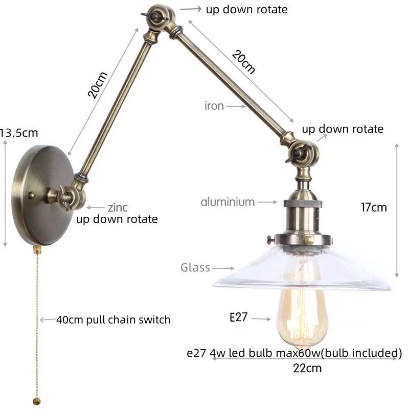 Afralia™ LED Glass Swing Arm Wall Lamps for Bedroom, Bathroom, and Stairway