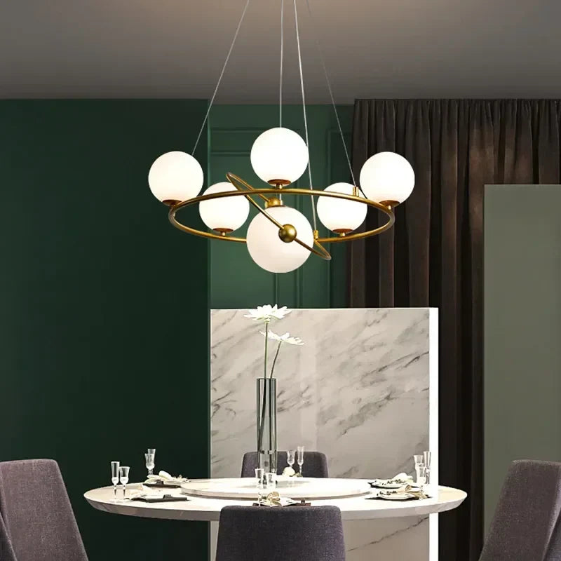 Afralia™ Nordic Glass Ball Chandelier Modern Ring Design G9 Light Fixtures