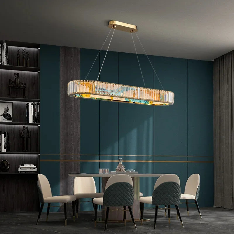Afralia™ Luxury Enamel Chandelier with Crystal Glass Pendant Light - Modern LED Ring Design