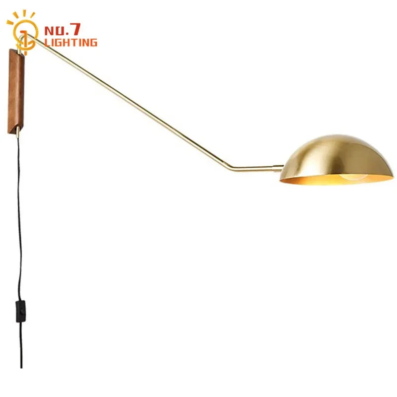 Afralia™ Adjustable Metal Wood Wall Lamp LED E27 Swing Arm Sconces for Living Room