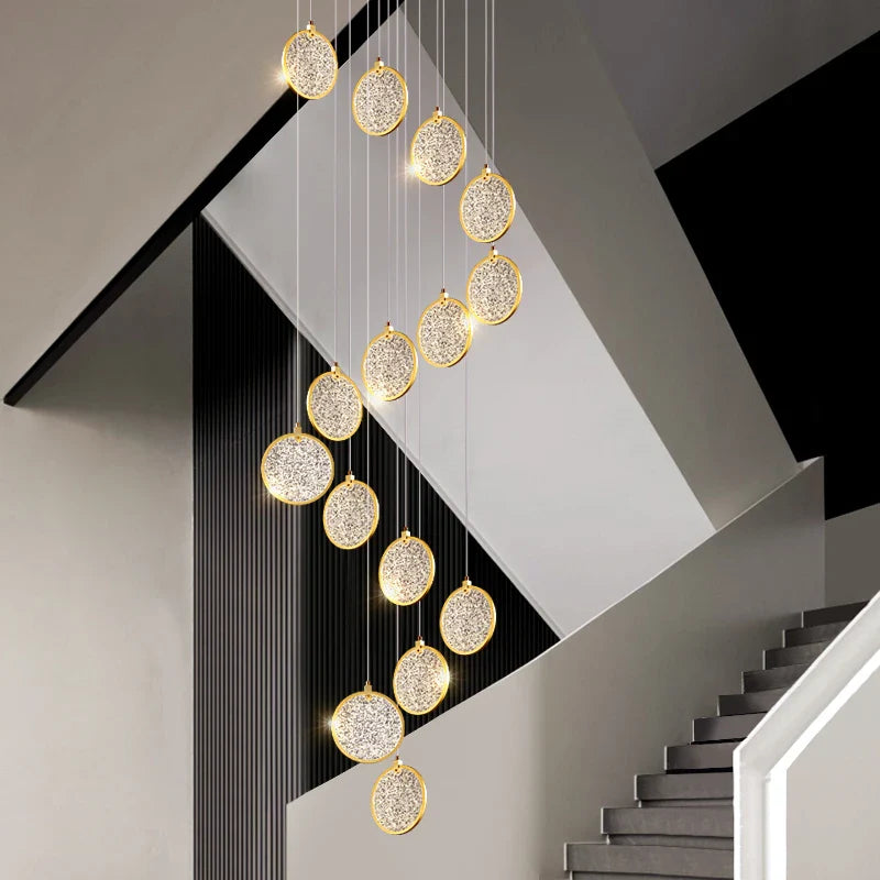 Afralia™ Round Cake Chandelier: Modern Staircase Lamp for High-rise Buildings, Hotels, and Living Spaces.