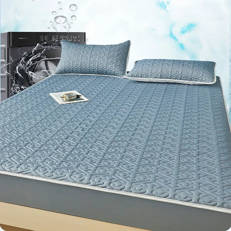 Afralia™ Ice Silky Latex Fitted Sheet Set - Soft Breathable Solid Color Mat