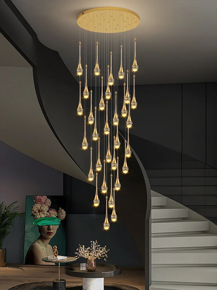 Afralia™ Modern Crystal Villa Staircase Chandelier for Living Room Hotel Kitchen Loft Apartment