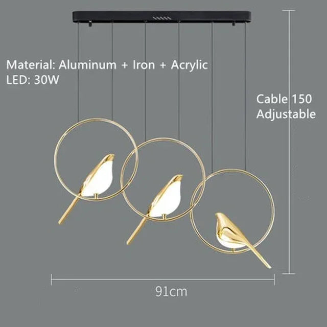 Afralia™ Gold Magpie Bird LED Ceiling Chandelier for Dining Room Decor