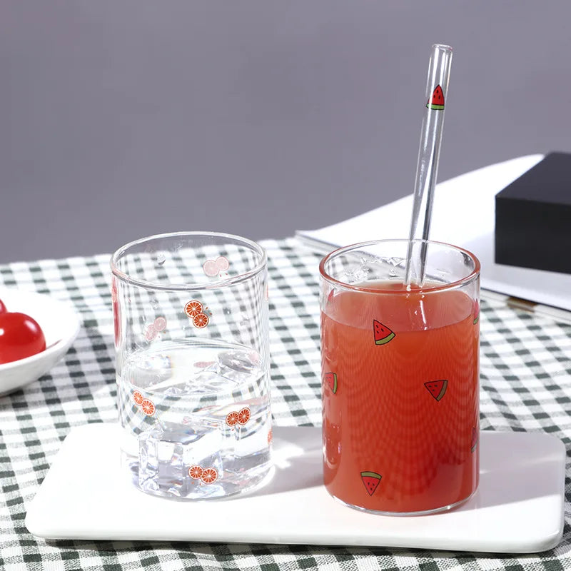 Afralia™ Strawberry Nordic Glass Cup with Straw - 300ml Cute Creative Water Milk Cup