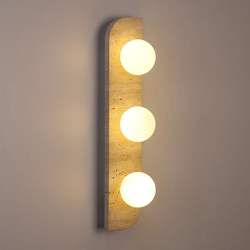 Afralia™ Three Heads Yellow Travertine Stone Wall Lamp with LED Sconce