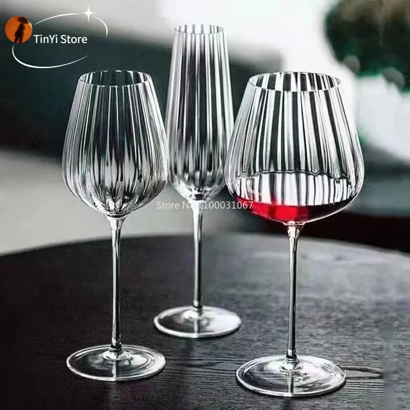 Afralia™ Luxe Ripple Crystal Glasses Set - Elegant Wine & Champagne Goblets for Home & Parties