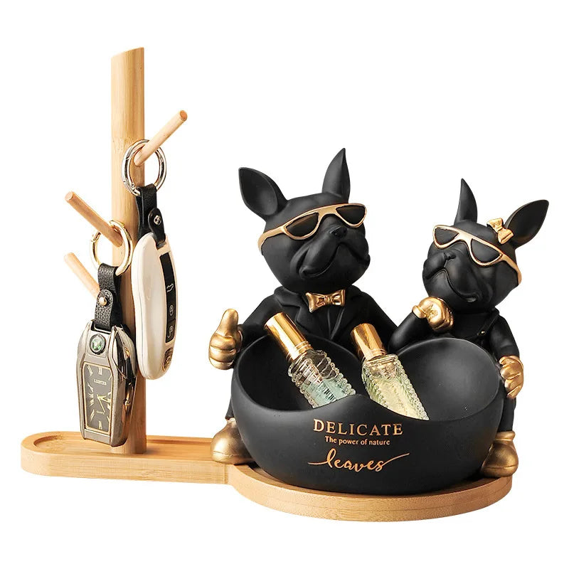 Afralia™ French Bulldog Butler Statue, Resin Animal Sculpture, Home & Office Decor Gift