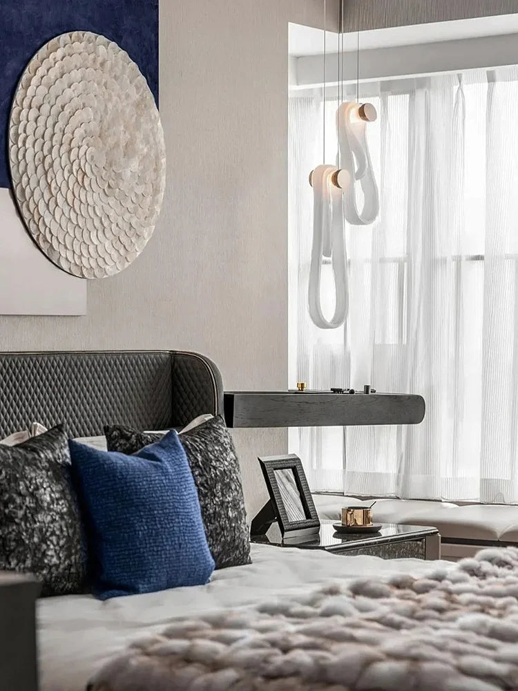 Afralia™ Linear White Glass Chandelier LED Dimmable Bedroom Light