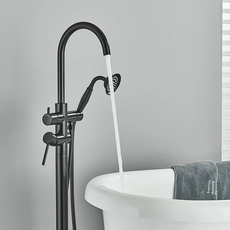 Afralia™ Matte Black Bathtub Mixer Tap with 360 Rotation Spout, Hand Shower, Dual Handle
