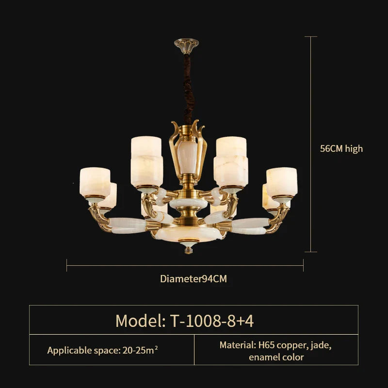 Afralia™ Zinc Alloy European Chandelier with Natural Jade Accent for Villa Living Room