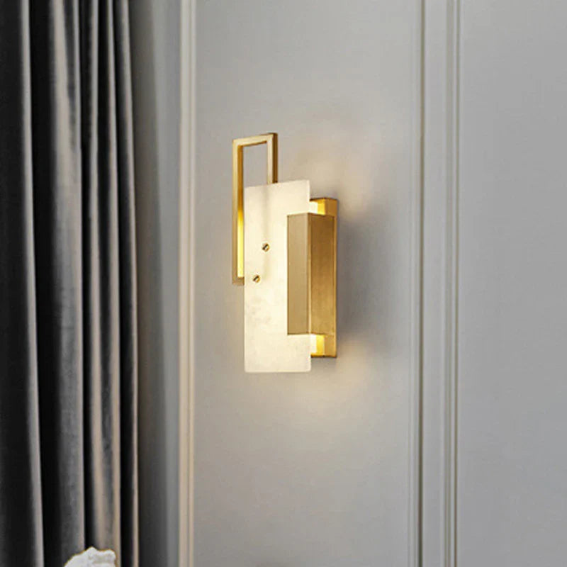 Afralia™ Marble Wall Light Bedside LED Golden Copper SconceLux Luxurious Home Decor