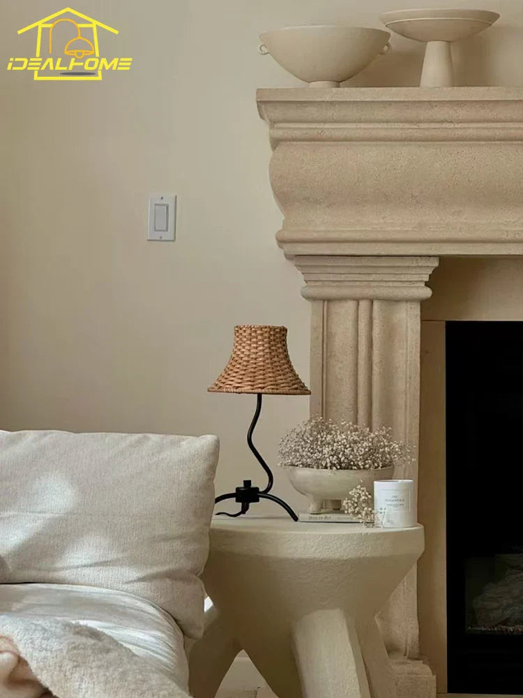 Afralia™ Retro Rattan Weaving Table Lamp LED E27 for Living Room Bedroom Décor.