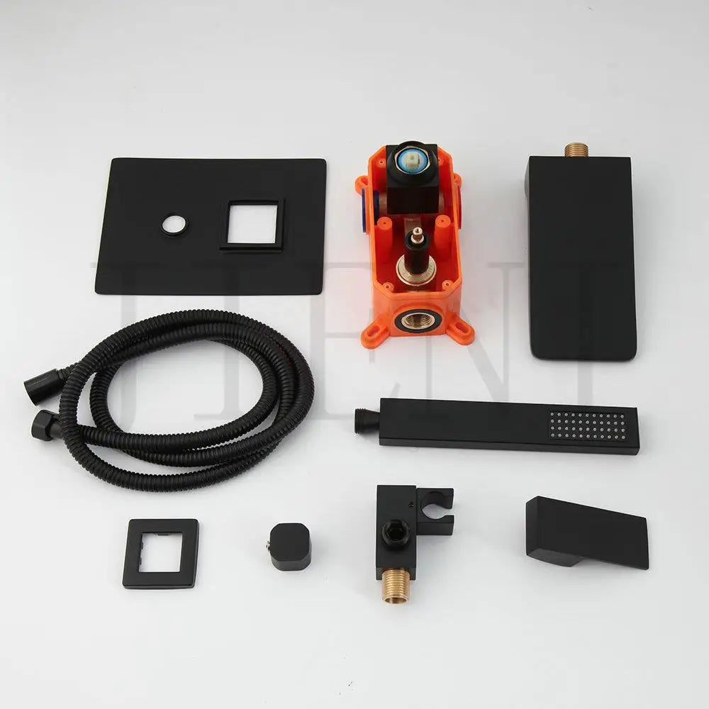 Afralia™ Matte Black Shower Faucet Set with Wall Mount Handle and Square Handshower